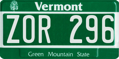 VT license plate ZOR296