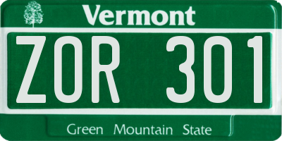 VT license plate ZOR301