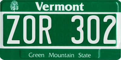 VT license plate ZOR302