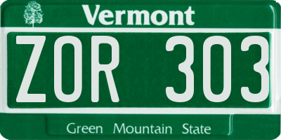 VT license plate ZOR303