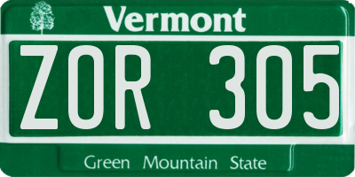 VT license plate ZOR305