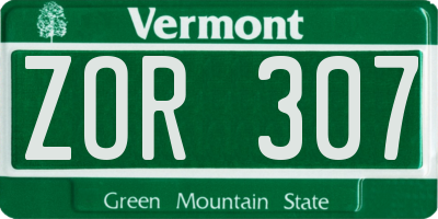VT license plate ZOR307
