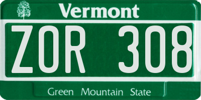 VT license plate ZOR308