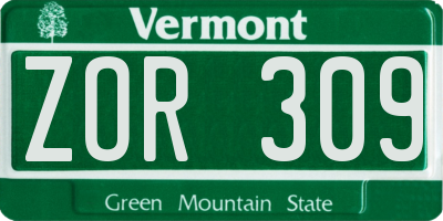 VT license plate ZOR309