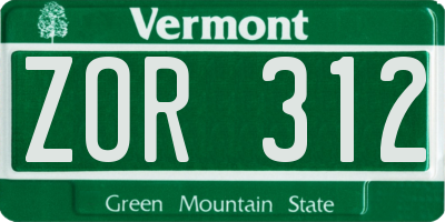VT license plate ZOR312