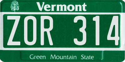 VT license plate ZOR314