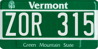 VT license plate ZOR315