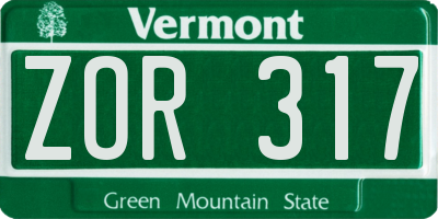 VT license plate ZOR317