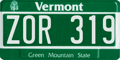VT license plate ZOR319