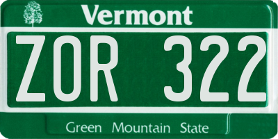 VT license plate ZOR322