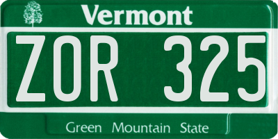 VT license plate ZOR325