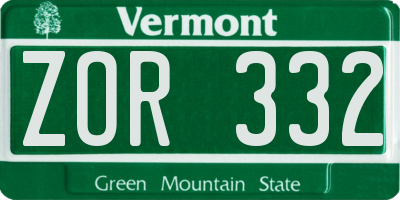 VT license plate ZOR332