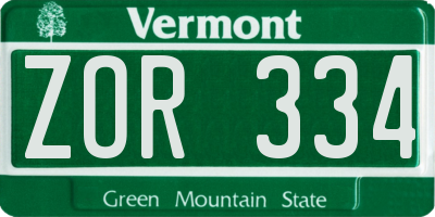 VT license plate ZOR334