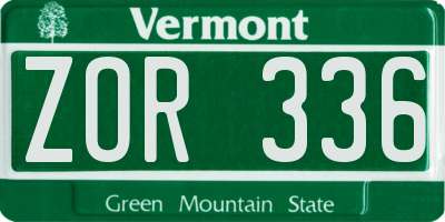 VT license plate ZOR336