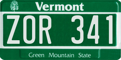 VT license plate ZOR341