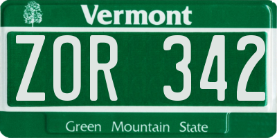 VT license plate ZOR342