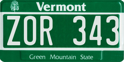 VT license plate ZOR343