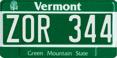 VT license plate ZOR344