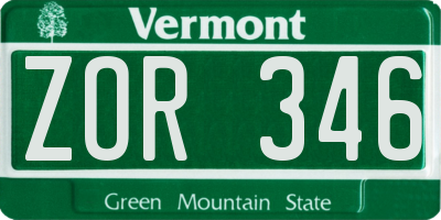 VT license plate ZOR346