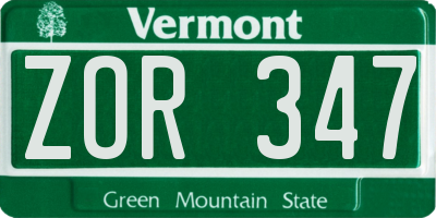 VT license plate ZOR347