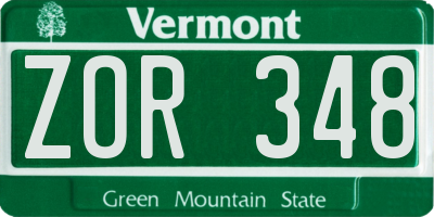 VT license plate ZOR348