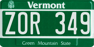 VT license plate ZOR349