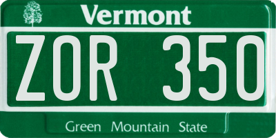VT license plate ZOR350