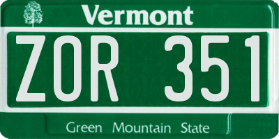 VT license plate ZOR351