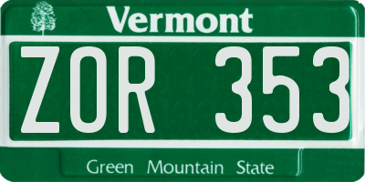 VT license plate ZOR353