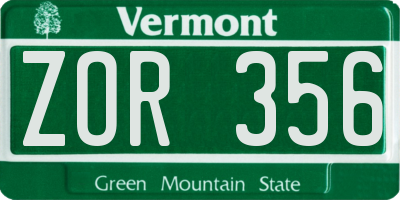 VT license plate ZOR356