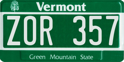 VT license plate ZOR357