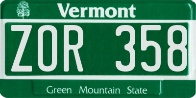 VT license plate ZOR358
