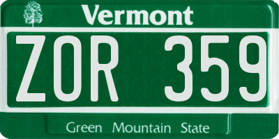 VT license plate ZOR359