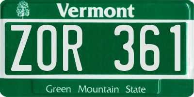 VT license plate ZOR361