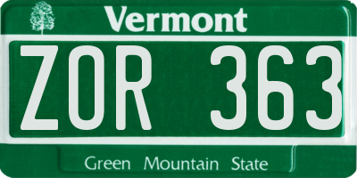 VT license plate ZOR363