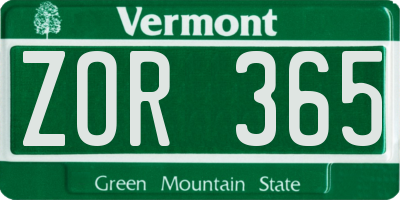 VT license plate ZOR365