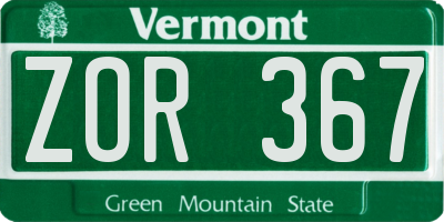 VT license plate ZOR367