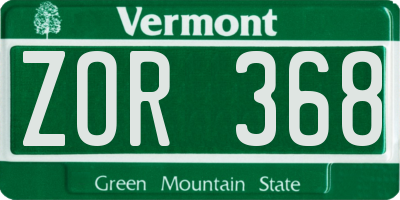 VT license plate ZOR368