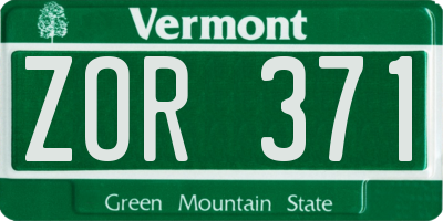 VT license plate ZOR371