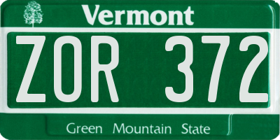 VT license plate ZOR372