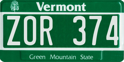 VT license plate ZOR374