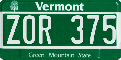 VT license plate ZOR375