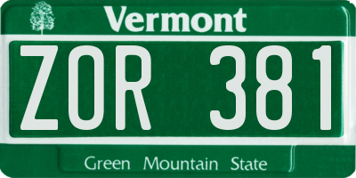VT license plate ZOR381