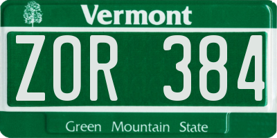VT license plate ZOR384