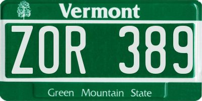 VT license plate ZOR389