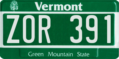 VT license plate ZOR391