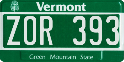 VT license plate ZOR393