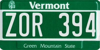 VT license plate ZOR394