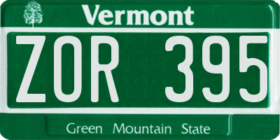 VT license plate ZOR395