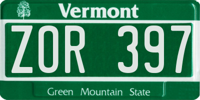 VT license plate ZOR397